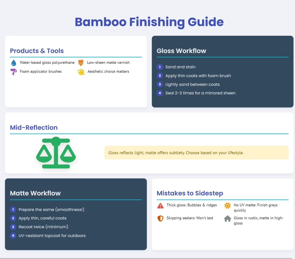 bamboo gloss vs matte finish - finishing guide infographic