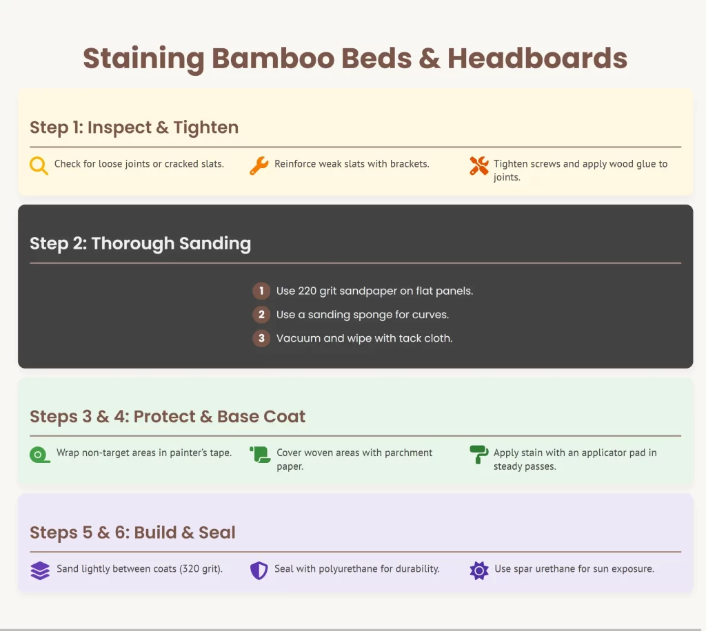 how to stain bamboo bed step by step infographic