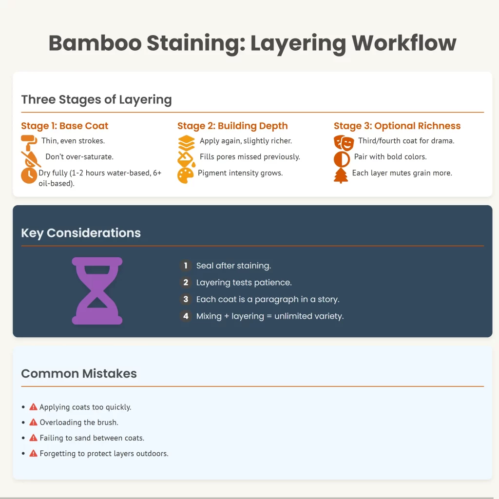 layering bamboo stain workflow - infographic