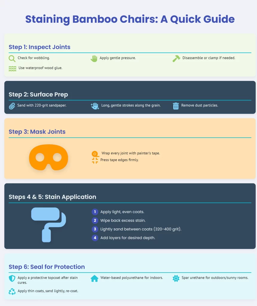 staining bamboo chairs - step by step infographic
