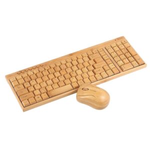 Bamboo Wireless Keyboard and Mouse Combo - Natural Wood 2.4GHz Ergonomic Full Size Keyboard with Wireless Mouse, Eco-Friendly Desktop Set, Anti-Static Hand-Carved Keys, USB Receiver, for PC Laptop Windows Mac