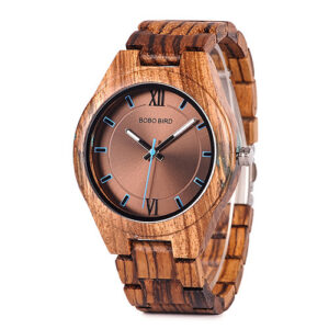BOBO BIRD Wooden Watch for Men - Natural Bamboo Wood Quartz Watch with Leather Strap, Japanese Movement, Handcrafted Eco-Friendly Timepiece, Unique Gift Box, Adjustable Band - 44mm Case