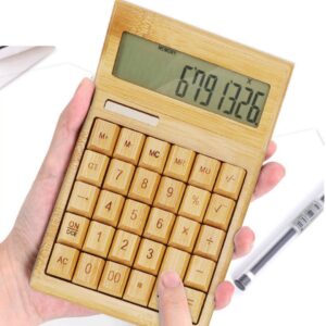 Bamboo Solar Calculator - 12-Digit Desktop Calculator with Dual Power, Natural Wood Office Calculator, Eco-Friendly Business Calculator, Large Display for Accounting Finance, Sustainable Desk Accessory