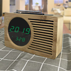 Bamboo Retro FM Radio Alarm Clock with LED Display - Vintage Style Digital Clock Radio, Temperature Display, Dual Alarm, USB Rechargeable, Natural Wood Bedside Clock, Wireless Speaker, Home Office Décor