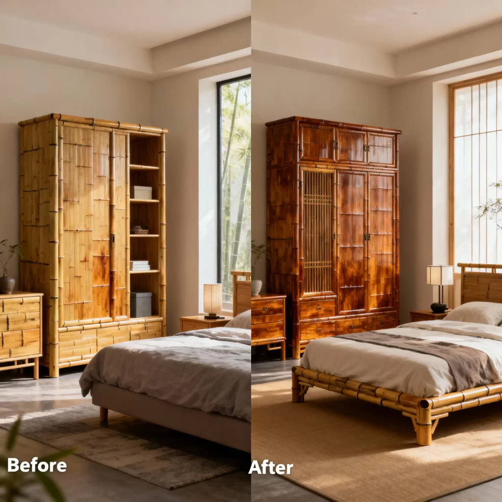 Bedroom Transformation- Particle Board to Sustainable Bamboo - Before and after lifestyle upgrade