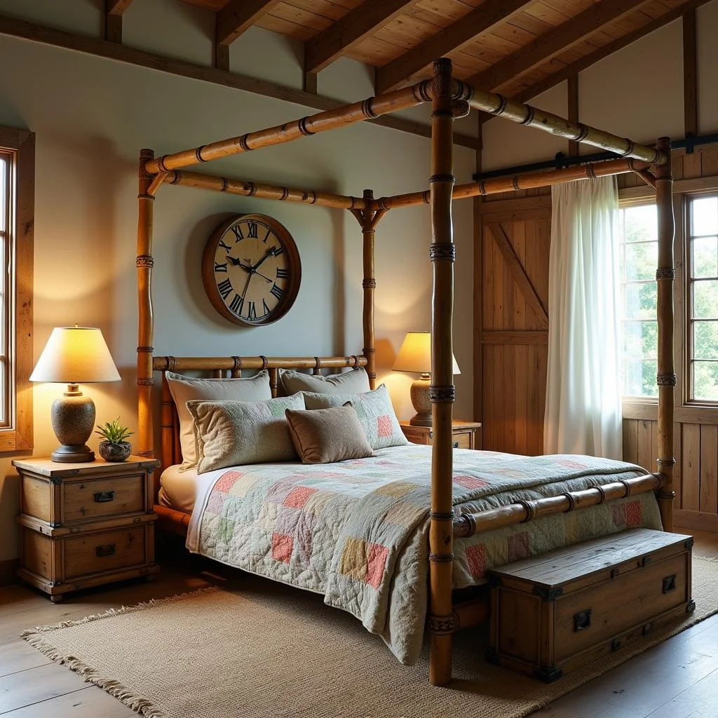 Rustic Farmhouse Charm bamboo canopy bed ideas
